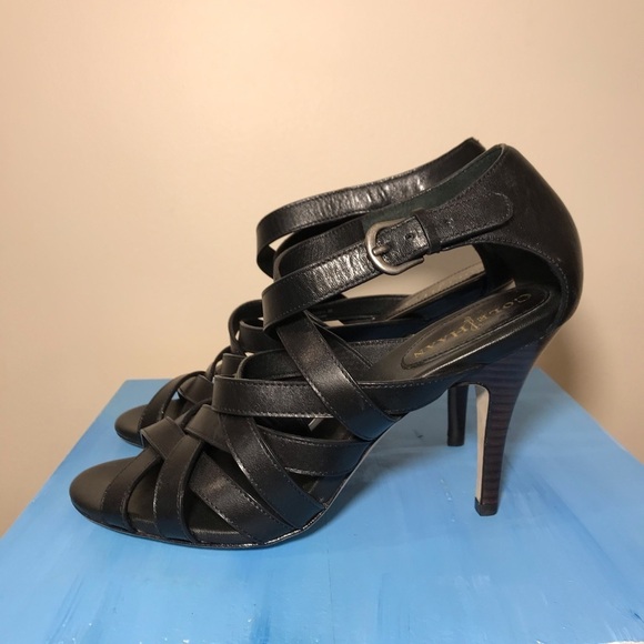 Cole Haan NEW Leather Strappy Sandals Heels Black Size 8 - Picture 1 of 7